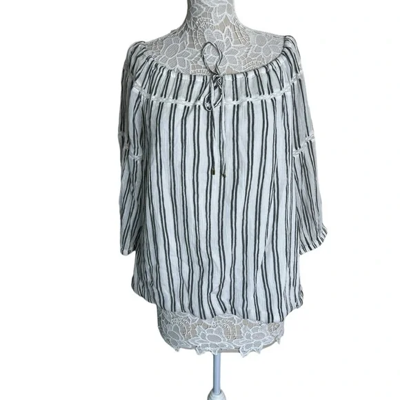 NWT Lauren Ralph Lauren Black & White Striped Seersucker Blouse size XXL - Picture 1 of 8